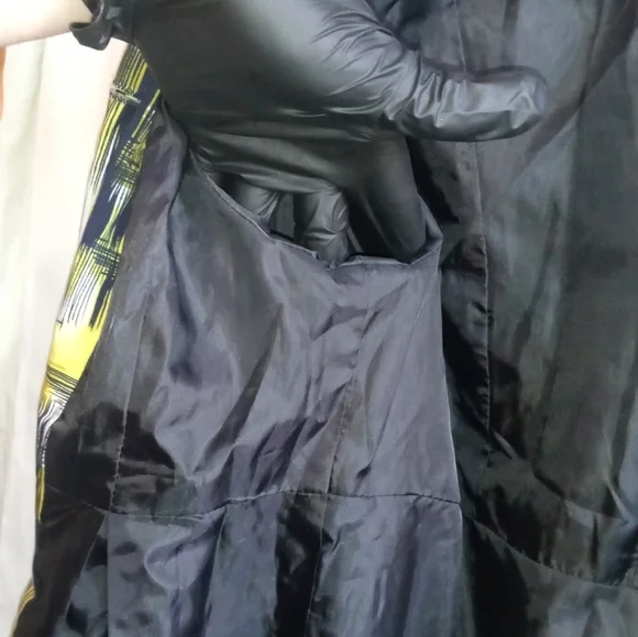 Appraisal Brushstroke Yellow Black White Short Trench Coat Mad Men Office Casual - Picture 6 of 10